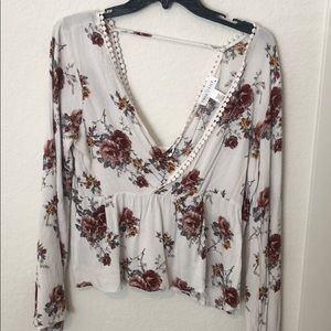 Floral long sleeve, deep v top